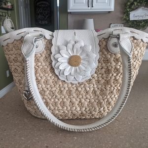 Brighton straw white daisy purse